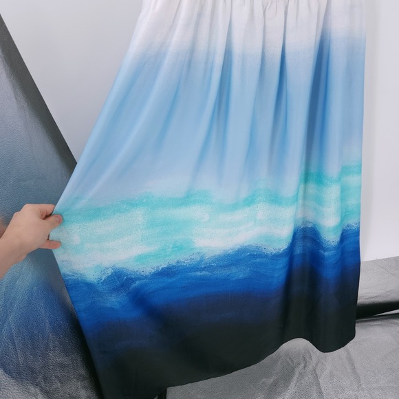 DKNY Sleeveless Printed Satin Maxi Dress Seafoam Ombre Adjustable Strap Womens L - Picture 6 of 10